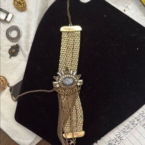 Gold / Silver Chain ArtWorkk Tassel Bracelet Black Drewsey Stone Sz 1.58 X 8”